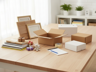 verschiedene Versandkartons in Sondergröße nebeneinander auf Tisch